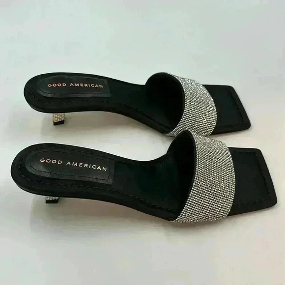 ๐ with box Good American square toed rhinestone heeled slides size 9 - Picture 1 of 12